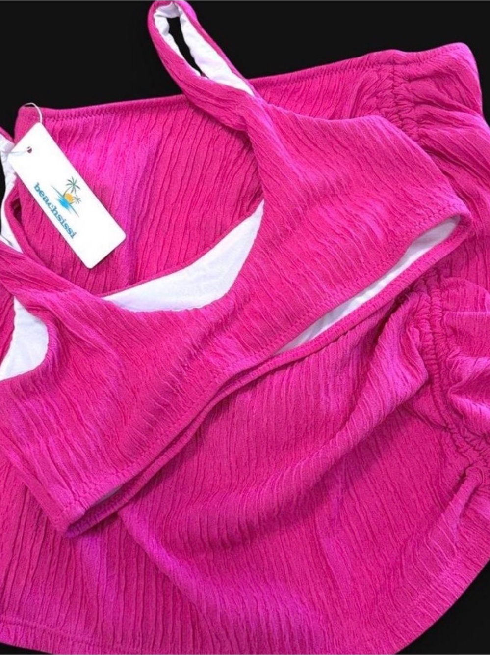 Womens Hot Pink Bikini Skirt Set size S Sexy Swimsuit 2 Piece Solid Beach NWT
